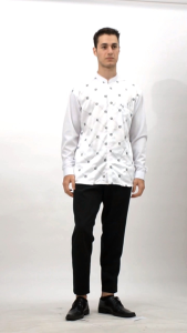 ZABEER Kemeja Koko Pria Brokat Kombinasi Putih Hitam - V3