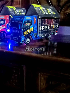 Mainan miniatur truk oleng kayu (free fire) roda belok oleng full variasi lampu dan terpal