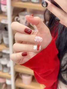 (Best sale) Móng tay giả Nailbox thiết kế màu thạch Hello Kitty B002 nặn nơ nhà Mén Nail