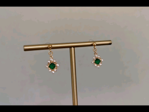 DaVee | 14K Gold plated artificial green gems earrings synthetic emerald jewel earrings vintage gold lace earrings