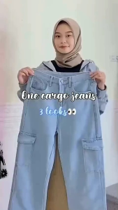Celana Jeans Cargo Wanita Highwaist: Gaya Desain Korea & Celana Panjang Retro Fashion