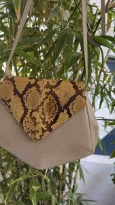 Túi 2hand đeo vai đeo chéo mini da bò phối da trăn.vàng phong thủy TELLUS của Nhật -T541