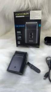 GEEMY เครื่องโกนหนวดไฟฟ้าไร้สายแบบชาร์จ GM-7763 ใบมีดแบบฟอยด์ ใหญ่พิเศษ พร้อมที่กันจอน ขนาดพกพา สายชาร์จ USB C - สีดำ