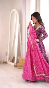 Women’s Designer Real Mirror Embroidery Gown Full Set Heavy Rayon Cotton with Micro Cotton Inner Long Gown with Pant & Dupatta Party & Festive Wear Readymade/Ready Stock