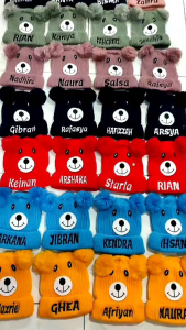 Kupluk Anak Lucu Model beard/Topi kupluk Bayi model Biruang/Kupluk Anak Gratis Bordir Nama Sendiri Riques Nama Suka Suka