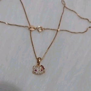 Kalung Anak Italy Set Liontin Hello Kitty Rose Gold Perak 925 Lapis Emas Kuning