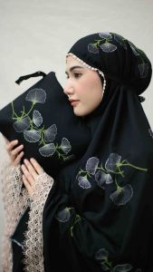 Mukena Dewasa Bordir Teratai Kipas Katun Premium Renda Mewah