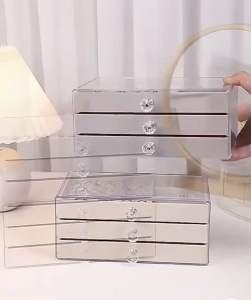 Hộp đựng trang sức bông tai ba ngăn bằng mica trọng suốt kèm khay nhung hàng có sẵn