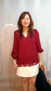 69790 เสื้อ A La Carte จอร์เจียเนื้อเนียน งานปักฉลุ คอวี แต่งทริม มีซับใน แขน 3 ส่วน by PENNY CLOTH 888