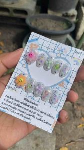 ทรงอัลมอนสั้นพิเศษ หวานๆน่ารักๆ เล็บปลอมเจลแท้ เล็บเจล แถมฟรีกาว/ตะไบ 🩷