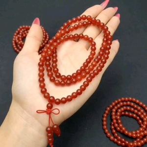 Q445 Chuỗi 4v 108 Hạt Ngọc Agate Đỏ 6li 7A Mẫu Mới Thắt Dây Cát Tường Hỏa và Thổ - Phong Thuỷ TUDO P