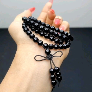 Q663 Chuỗi 4v 108 Hạt Ngọc Agate Đen 6li 7A Mẫu Mới Thắt Dây Cát Tường Thủy và Mộc - Phong Thuỷ TUDO
