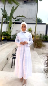 GAMIS IHROM WANITA KANTONG DEPAN DORA EMON // BAHAN KATUN BORDIR PREMIUM // GAMIS PUTIH MOTIF RENDA KD.