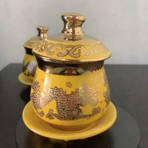 Hũ đựng gạo muối hoạ tiết rồng vàng 3d cao 12.5cm