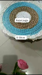Taplak Meja Bulat 40cm Anyaman Seagrass Renda Macrame Kerajinan Anyaman asli Jogja placemate cantik seagrass