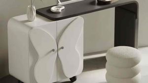 Bàn trang điểm Bàn làm việc kèm tủ đựng đồ cốt gỗ MDF chân bi hình bướm có thể xoay tùy chỉnh PAPILIO TG-13