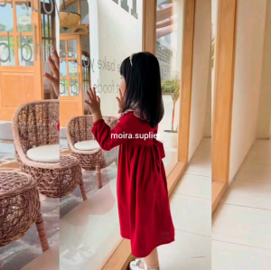 DRESS ANAK CEWE LINEN 1-9 TH DRESS BONNIE KERAH REBAH LENGAN PANJANG