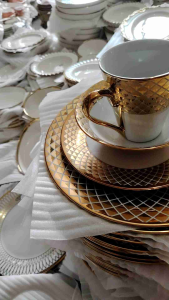 Ceramic gold plate White Gold Rim Dinner Plate