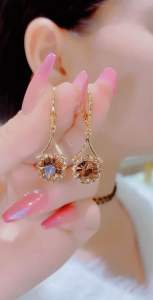 (Bebas beli 2 dapat bonus) H-Girl888 COD A65 Anting warna sampanye bulat tetesan air mewat drop EARRINGS titanium wanita Korea