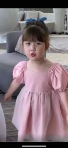 [1-6th] DRESS GAUN ANAK PEACH LAPIS KAIN TILE TULE MEKAR TANGAN BALON