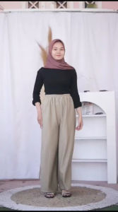 Celana Kulot Knit Highwaist - Celana Kulot Full Karet Jumbo Muat BB 85kg