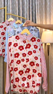 Blouse Oversize Rayon Motif: Baju Fit Atasan Kancing Wanita