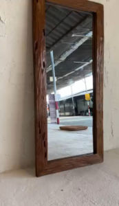 กระจกติดผนัง ปีกไม้ สูง 120 cm กระจกห้องน้ำ ลายไม้ธรรมชาติ เคลือบสี กรอบกระจก ไม้สัก 55x120x2cm Large Teak wood Log mirror Rustic Mirror Bark Mirror