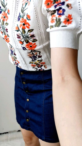 C828 RORRA EMBROIDEREDKNITTEF TOP BAJU RAJUT BUNGA IMPORT Lengan PENDEK