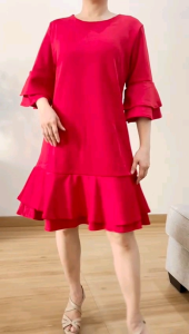 ●ECLAIRE● 063 Dress Mini Scuba Layered Oneck Lengan 3per4 Imlek Lunar CNY Natal Christmas Kemerdekaan Pesta Anniversary Kondangan lbb