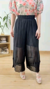 ●ECLAIRE● 003 Celana Panjang Wide-leg Chiffon sifon Pleated Plisket Korea Kasual Casual Santai Mode modis Polos Basic Import ismz
