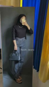 Celana Jeans Wanita Terbaru 2024 High Waist Grey Abu Korean Style Loose Acid Grey Panjang 100 CM