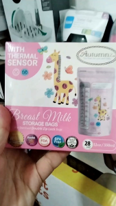 Autumnz Double Ziplock Breastmilk Storage Bag (28 bags) Breast Milk THERMAL SENSOR Zip lock  3.5oz / 7oz / 10oz / 12oz (28 bags)