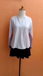 atasan wanita abu muda pastel M L cewek blouse vneck lengan panjang kerja kuliah