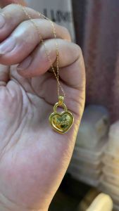 PAWNABLE 18K Saudi Gold Lightweight Rolo Chain(18" thin) with 18K Gold Heart Love Lock Pendant(Open backlightweight )