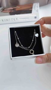 BUTTERCREAM Zyra Titanium Steel Double Layered Ring Heart Tag Pendant Bracelet in Silver