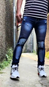Celana Jeans Sobek Pria Panjang Stretch Melar Denim Tebal Slimfit Skinny Size 28-33 Celana Anak Motor