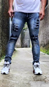 Celana Jeans Sobek Pria Panjang Stretch Melar Denim Tebal Slimfit Skinny Size 28-33
