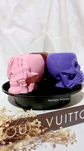 pot mini kaktus/hiasan aesthetic/tempat lilin aromaterapi/property bentuk tengkorak bahan semen/gyp/cornice