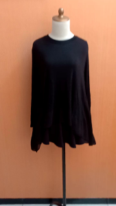 atasan wanita hitam lengan panjang YAN LI cewek M L XL jumbo santai blouse depan pendek