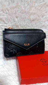 CLN Original Ave Card Holder Compact with Pin-Flap Closure 4 Card Slots Slip Pocket L-Shaped Zippered Coin Receipt Compartment