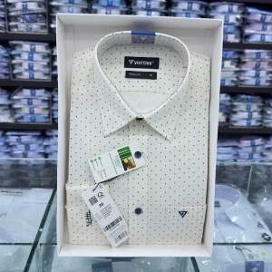 Áo sơ mi nam việt tiến dài tay chấm vàng 1T0777 form reguler vạt bầu