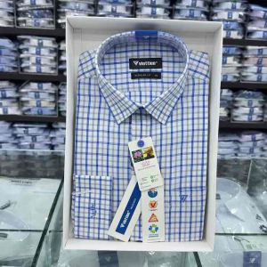 Áo sơ mi Việt Tiến L6959 sọc caro xanh form Reguler fit ôm vừa