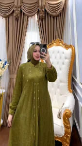 Gamis Wanita Muslimah Birta Premium Ori – Dress Long Maxi Ceruty Babydoll Mix Santilli Elegan Busui Friendly