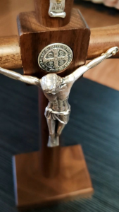 Circular Saint Benedict Table Crucifix (10×27cm) |K-Catholic Goods | Made in Korea