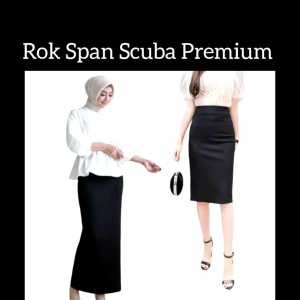 Rok Hitam Putih Scuba Polos Premium Rok Span Wanita Kerja Korean Style Midi Maxi 7/8 terlaris
