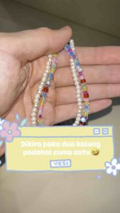 Dita Double Layer Pearl Beads Necklace Kalung Dua Lapis Multilayer Tumpuk Mutiara Manik Manik Warna Warni Korea Korean Style