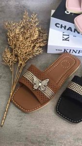 sandal selop flat wanita karet jelly manik-manik kupu terbaru dan terlaris LDG