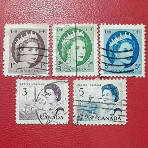Prangko Kanada Kuno 5 Pcs Elizabeth Campur USED