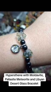 Natural Tektite Bracelet | Hypersthene | Moldavite | Pallasite Meteorite | Libyan Desert Glass | Bracelet Combination | Tacomi Crystals
