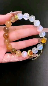 【现货】彩发晶+月光石+太阳石+蜜蜡手串|招财桃花 × 气场提升 × 能量平衡 ✨ Multi Rutilated Quartz + Moonstone + Sunstone + Amber Bracelet